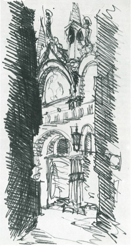 △ 阿尔托1924年蜜月旅行中所画的威尼斯圣马可教堂速写