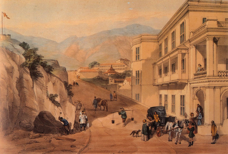 中环地区云咸街（今为构成“兰桂坊”的其中一条街），Murdoch Bruce，1846 ©️香港艺术馆
