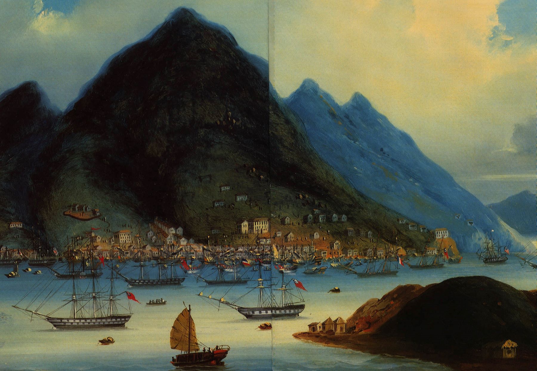 被夸张描绘的香港岛山体斜坡，1842-43 ©️Anthony Lawrence, *The Taipan Traders*