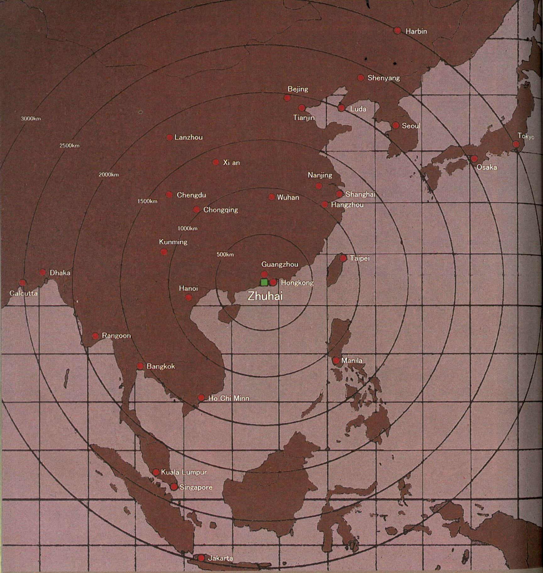 矶崎新用这张图示意“海市”在亚洲的中心位置