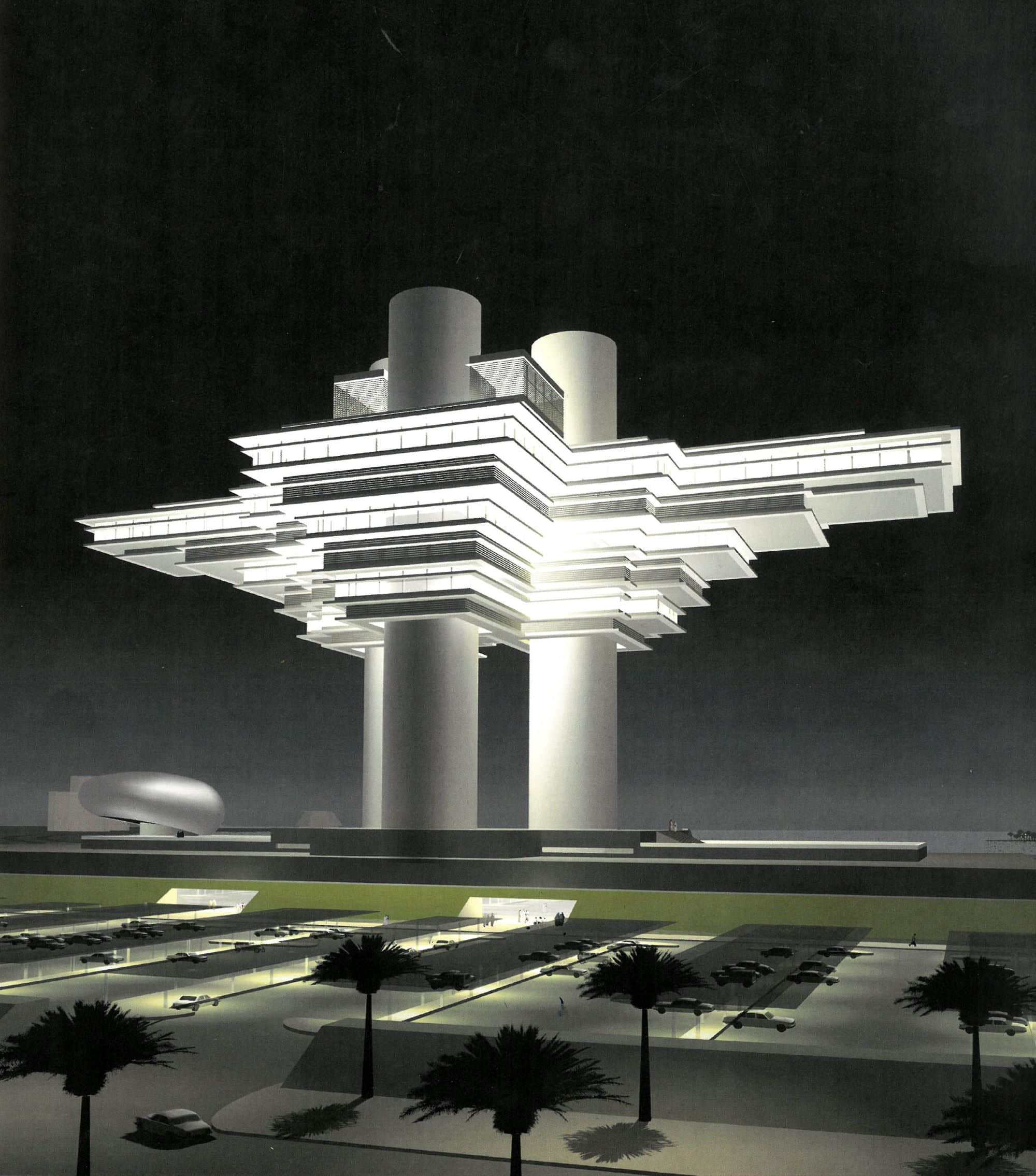 矶崎新，卡塔尔国家图书馆透视图，设计2002-3