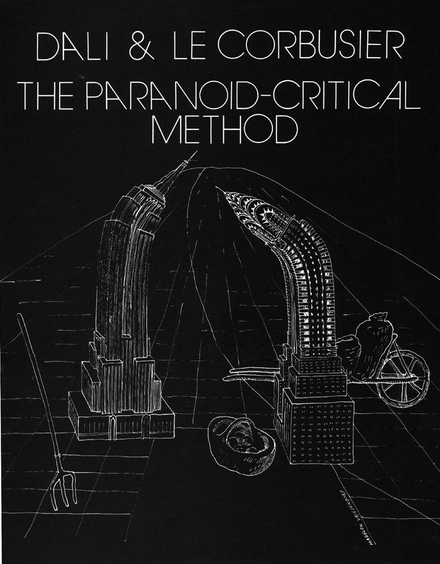 演讲《达利与柯布西耶：妄想狂-批判性方法（Dalí and Le Corbusier: the Paranoid-Critical Methods）》海报, 1975