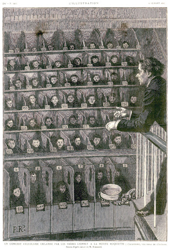 1885年7月11日，利奥尼特兄弟在“La Petite Roquette”举办的一场监狱音乐会 ©M. Renouard