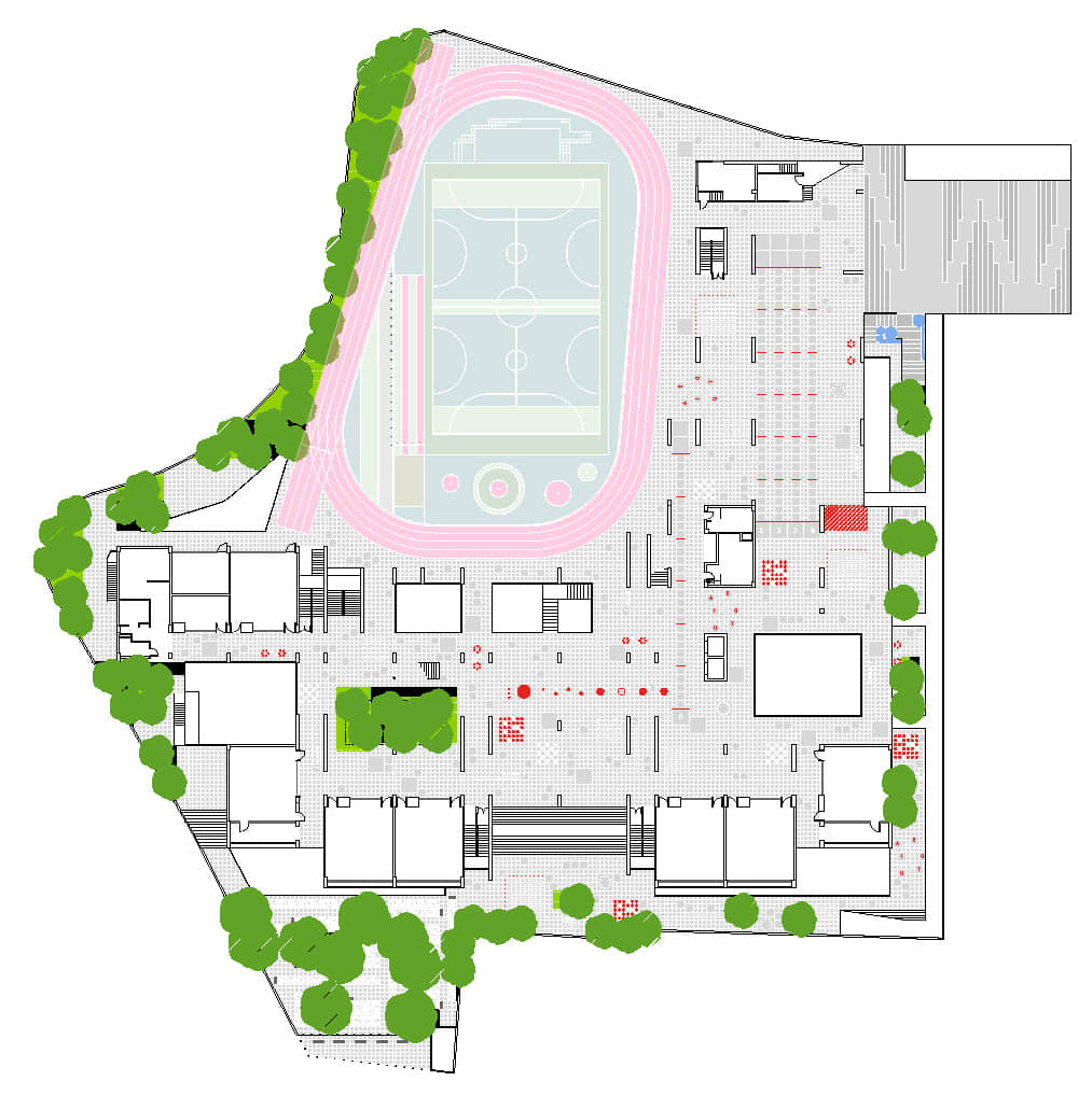 图16. WAU的梅丽小学结合场地特征，将田径场跑道变形
