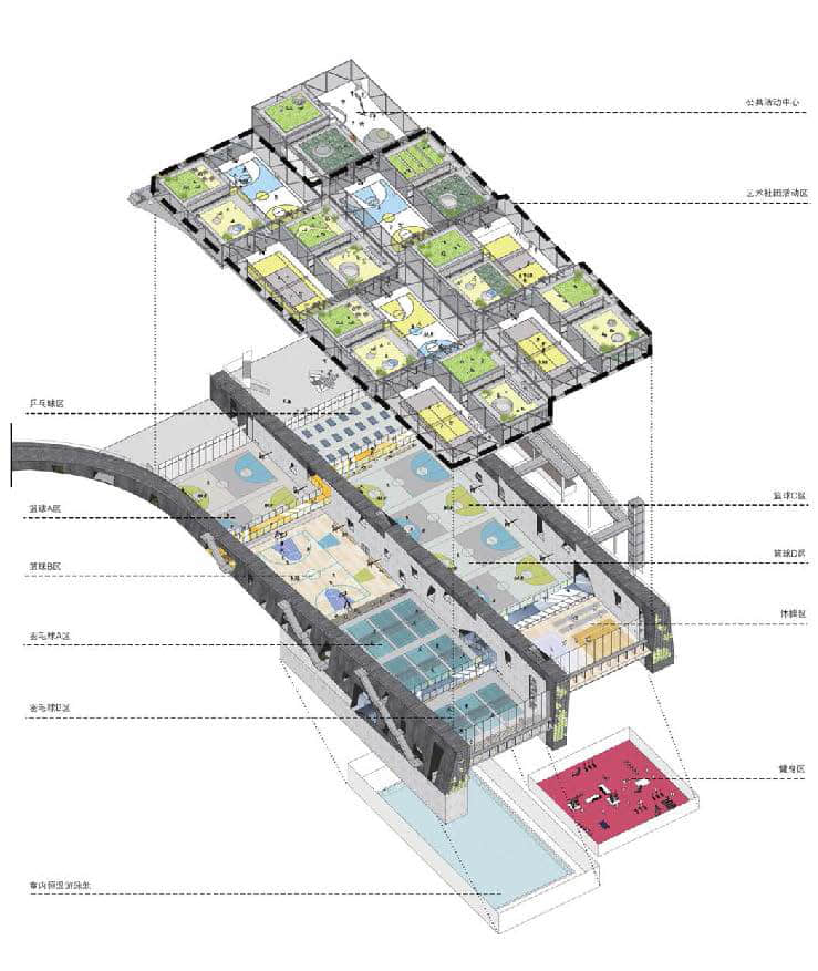 图49. 源计划的红岭中学高中部文体中心中标案轴侧图